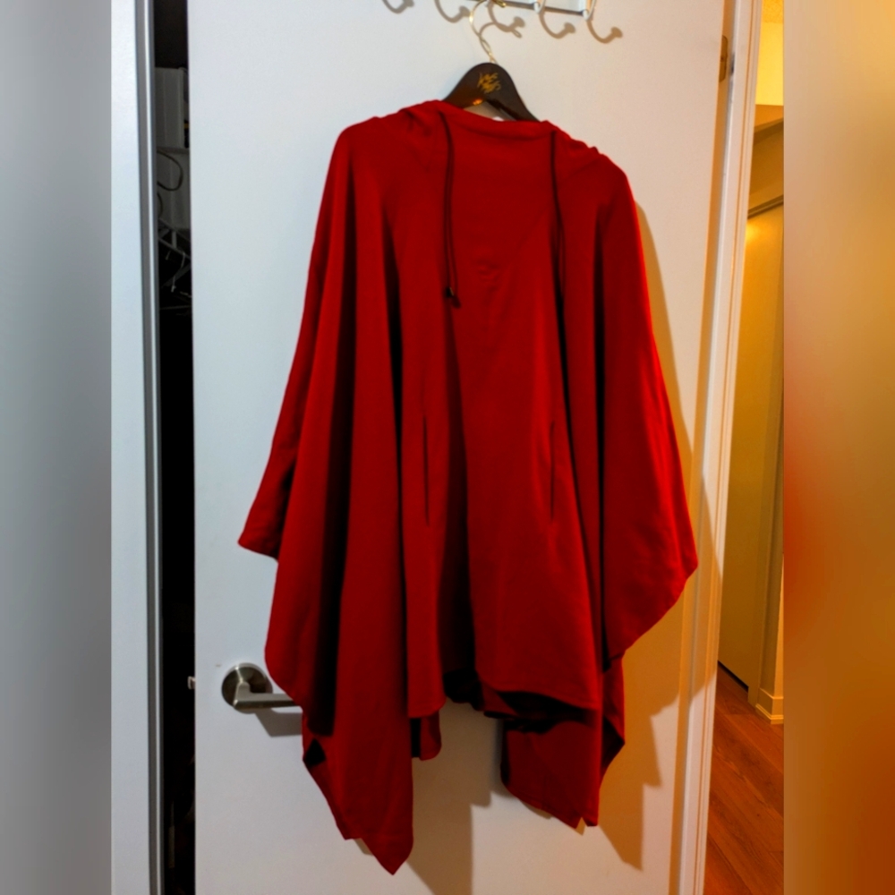 Hervé Benard Red Hooded Poncho - Approx. Size 2X